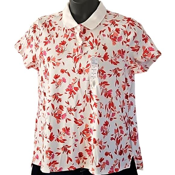 NWOT Croft & Barrow Women’s Red and White Extra-Soft Floral Polo Shirt Size XL - Picture 6 of 6
